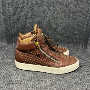 Giuseppe Zanotti Grommet High Top Brown Leather Lace Up Sneaker Mens 42 / US 9